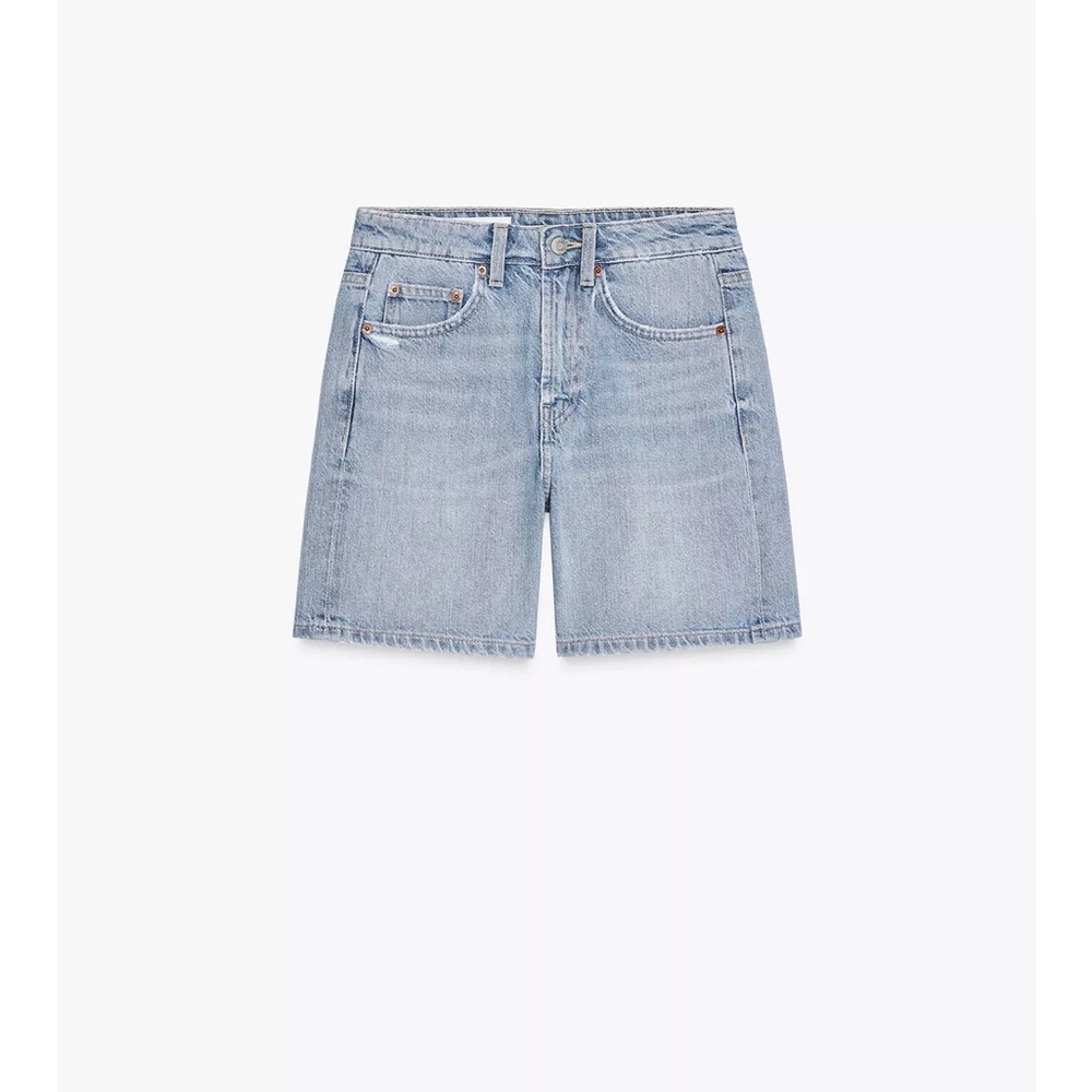 NWT ZARA TRF Mid Ride Denim Shorts - 25 (0) - Light Blue NEW VIRAL